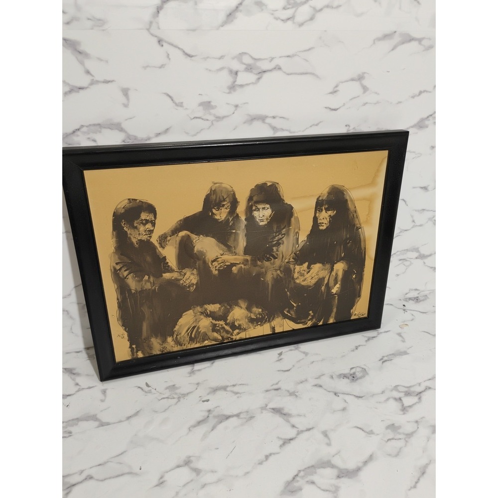 Moshe Gat Framed Signed 1964 Pencil Charcoal Drawing Very Rare Mid Century Mcm